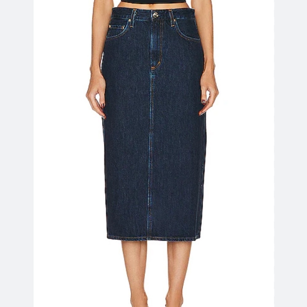 Goldsign Low Slung Dark Wash Midi Skirt Size 26